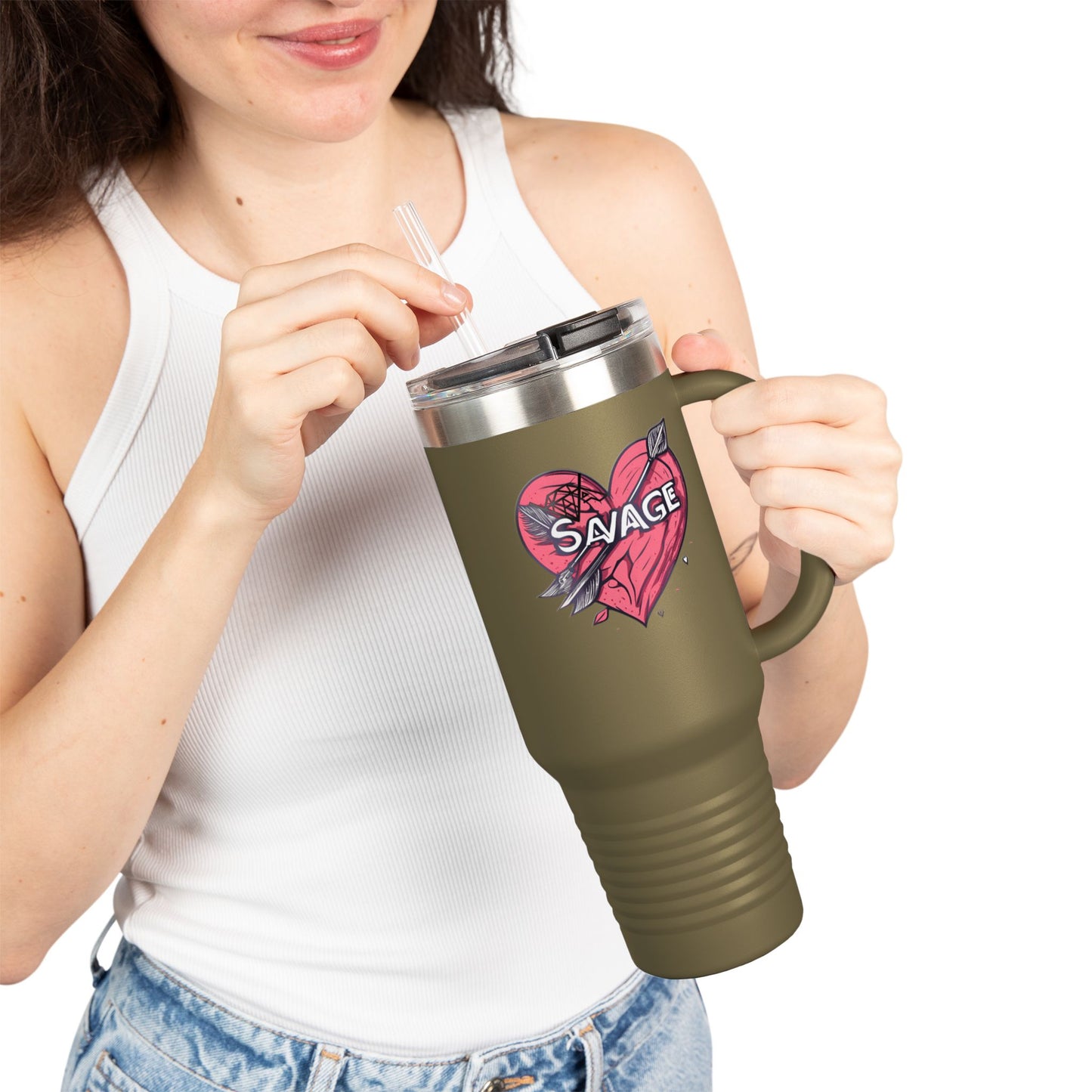 VA Savage "Bow & Heart"  Insulated Travel Mug