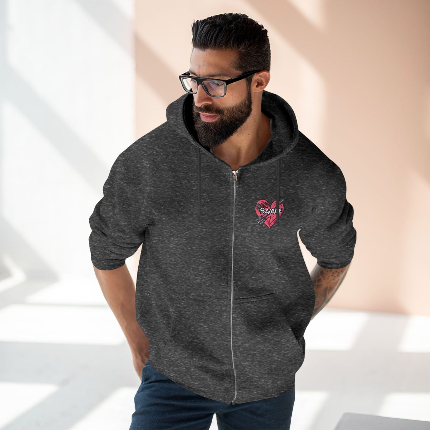 Savage Heart Unisex Zip Hoodie - Trendy & Comfortable for Everyday Style