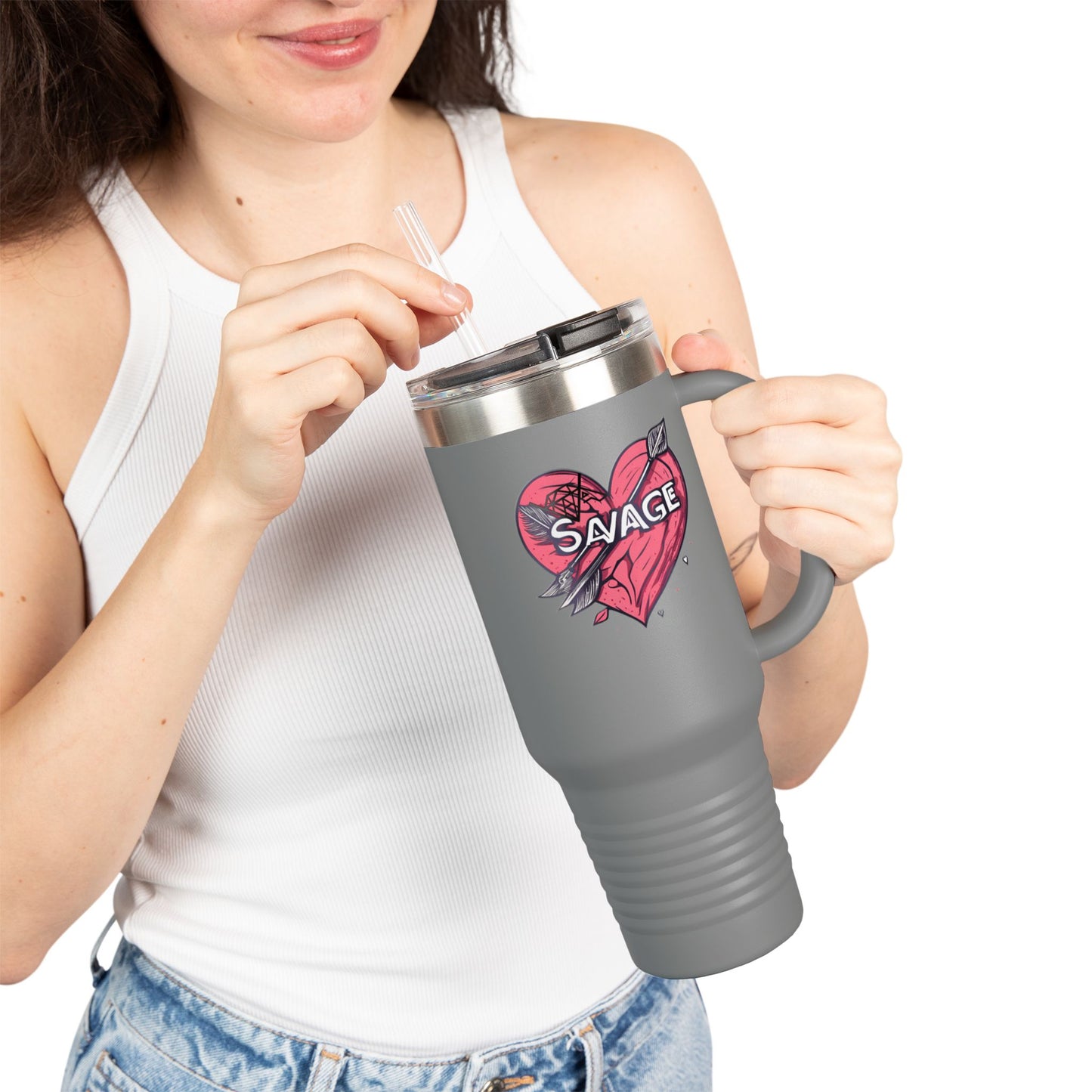 VA Savage "Bow & Heart"  Insulated Travel Mug