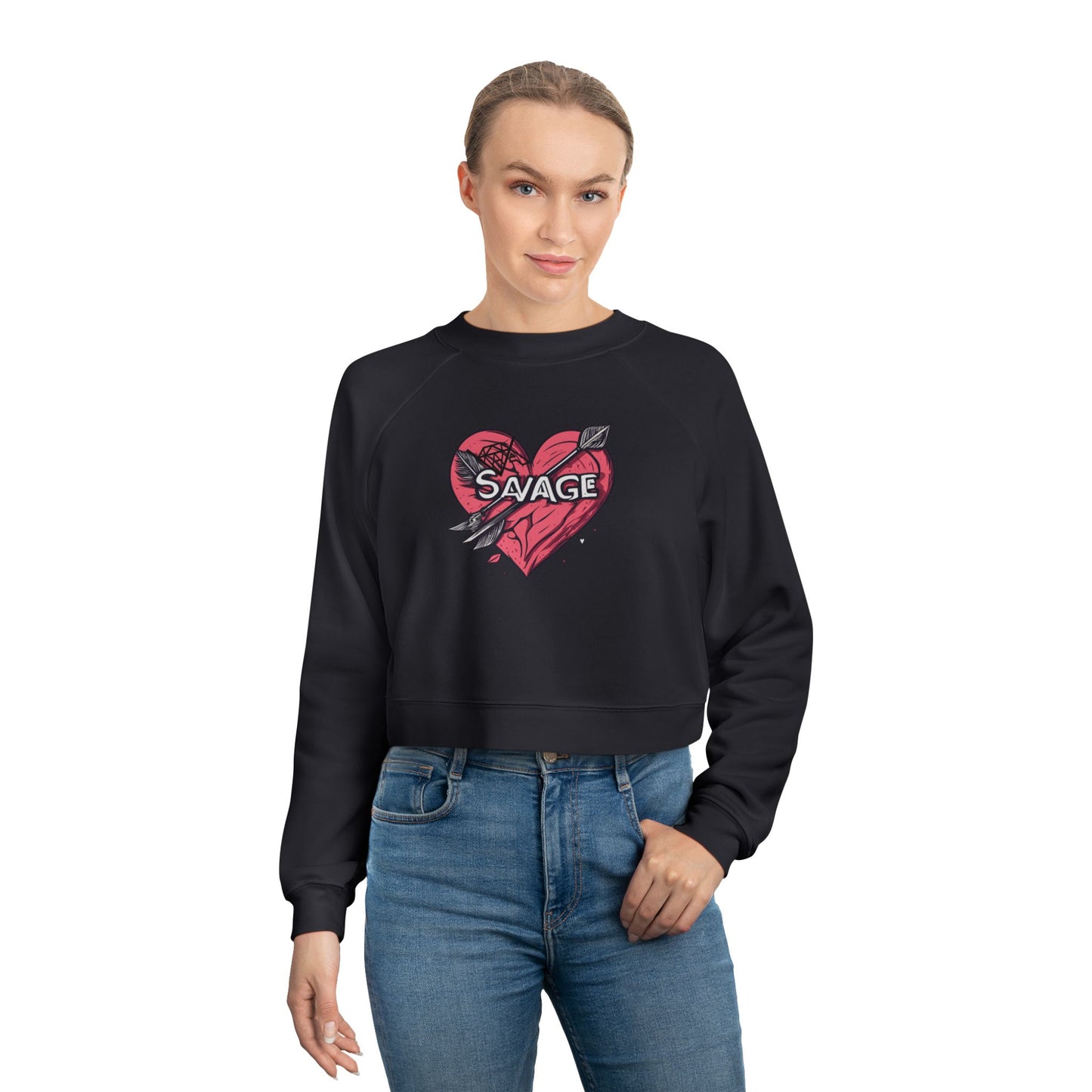 VA Savage Bow & Heart Women's Cropped Fleece Pullover