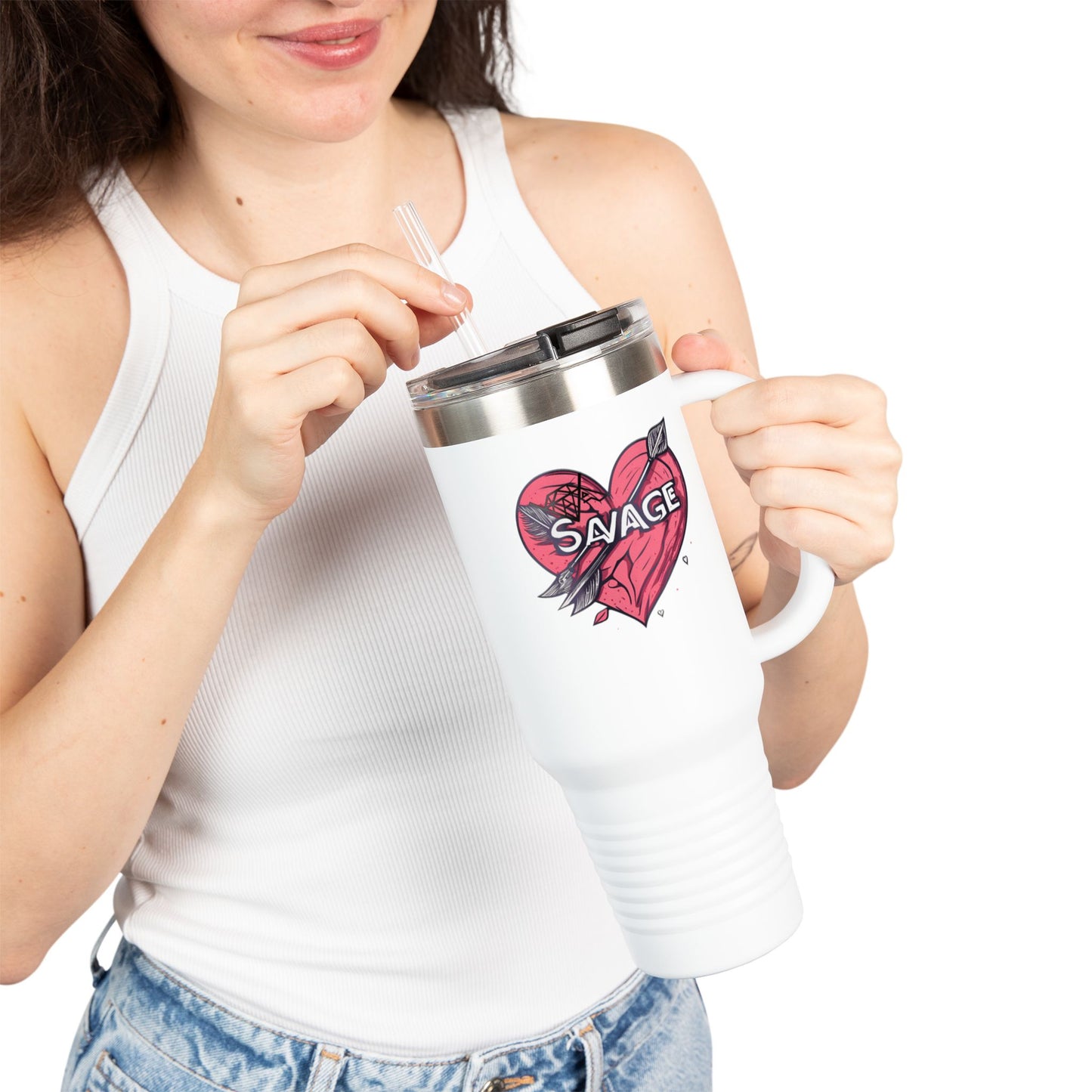 VA Savage "Bow & Heart"  Insulated Travel Mug