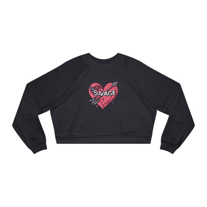 VA Savage Bow & Heart Women's Cropped Fleece Pullover